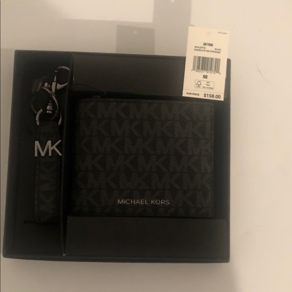 Michael Kors Black MK Logo Bifold Wallet with Key Fob